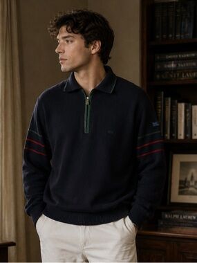 Il Granchio Wool Blend 1/4 Zip Sweater Navy Italian Golf Luxury men ML Academia